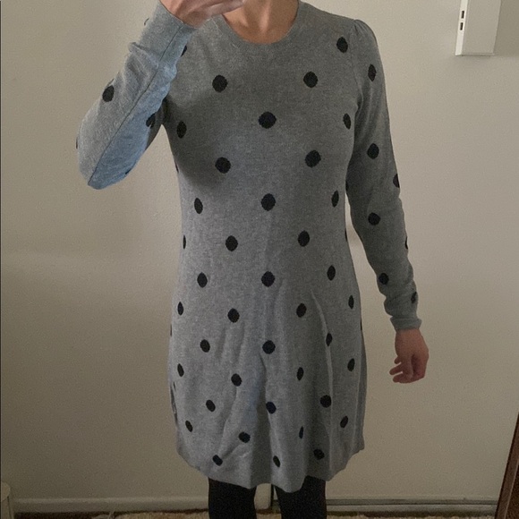 LOFT Dresses & Skirts - LOFT Gray and Black Polka Dot Long Sleeve Sweater Dress